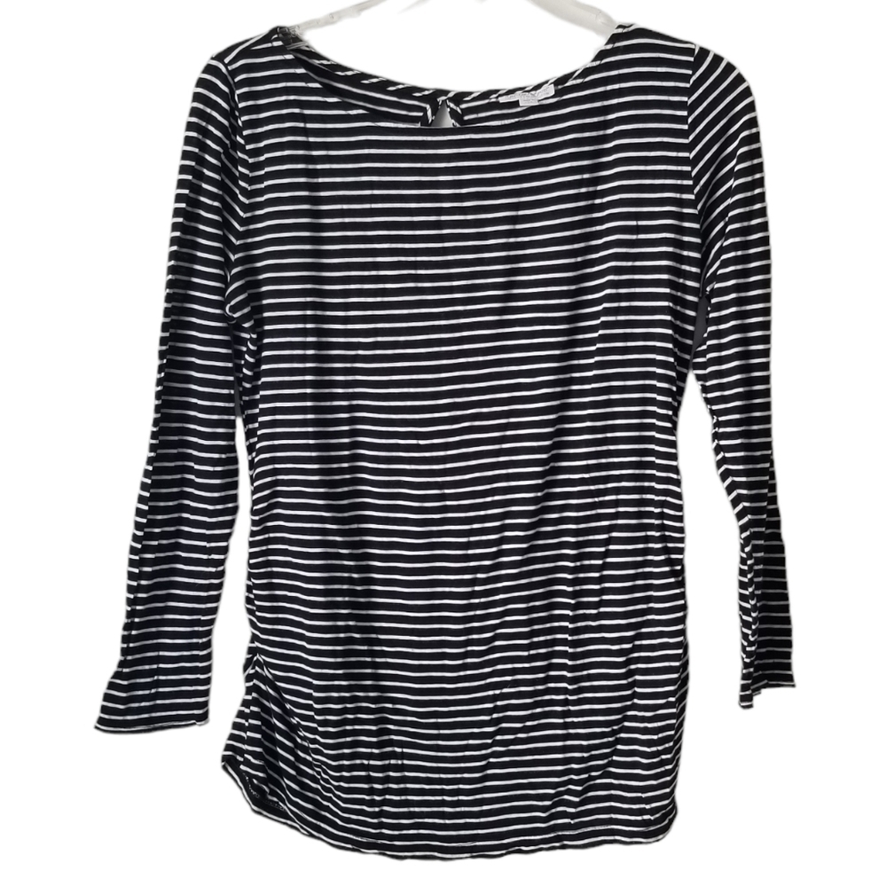 A Pea in the Pod Black & White Stripped Long Sleeve Tee with Keyhole Size L